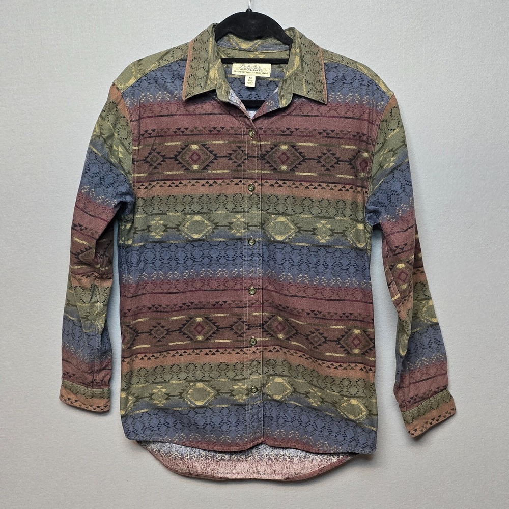 Vintage Cabelas Womens Chamois Flannel Shirt Medium Aztec Southwestern Rodeo‎